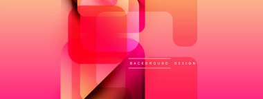 Soyut geometrik şekiller örtüşüyor, canlı pembe, turuncu gradyan oluşturuyor. Arkaplan ve sunumlar için modern tasarım ögesi.
