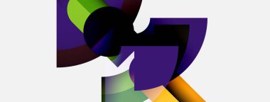 Soyut şekiller örtüşür, dinamik bileşim yaratır. Renkler karışıyor, ilginç görsel doku oluşturuyor. Modern tasarım, basit arkaplan.