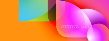 Abstract vibrant shapes overlap, creating dynamic colorful background. Modern design elements suggest energy, flow, innovation.