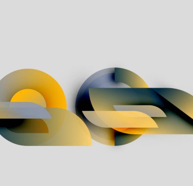 Abstract shapes overlap, creating dynamic composition. Yellows, blues, grays blend softly. Modern design evokes movement, depth.