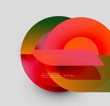 Abstract colorful shapes overlap creating dynamic composition. Gradient hues blend, forming modern design element. Text reads background design.