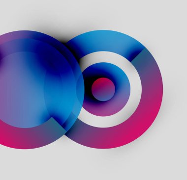 Abstract design featuring overlapping circles. Vibrant blue, pink, white hues create dynamic visual effect. Modern, minimalist composition.