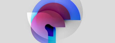 Abstract design features overlapping circular shapes. Colors include blues, purples, pinks, gradients create soft visual effect. Minimalist composition.