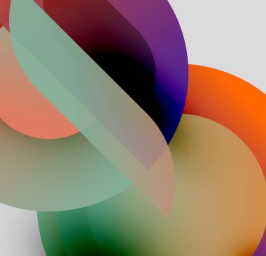 Abstract colorful shapes overlap. Soft gradients create fluid forms, blending hues. Minimalist design, modern aesthetic.