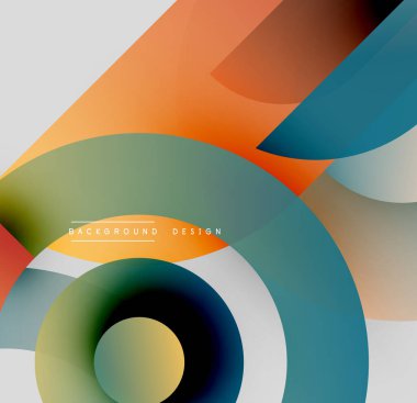 Abstract geometric shapes overlap, creating vibrant colorful background. Modern design features smooth gradients, curves, lines.