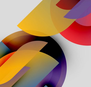 Abstract composition. Overlapping colorful circles, curves create dynamic visual effect. Modern design, gradients present.