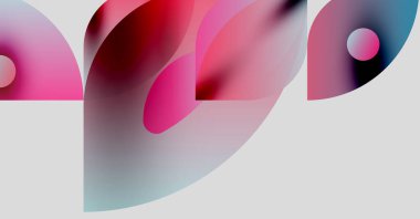 Abstract composition. Overlapping colorful shapes create dynamic visual effect. Soft gradients, pinks, blues dominate design. Modern aesthetic.