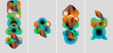 Abstract colorful shapes overlap, creating dynamic compositions. Gradient hues blend, forming soft visual patterns. Minimalist design, modern aesthetic.