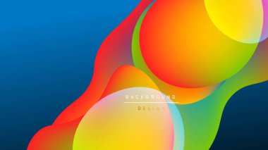 Vibrant colorful abstract shapes overlap black background. Smooth gradients create dynamic visual effect. Modern design element.