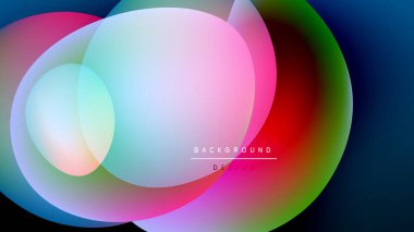 Abstract colorful overlapping circles. Vibrant hues blend, creating dynamic visual effect. Dark background emphasizes bright shapes.
