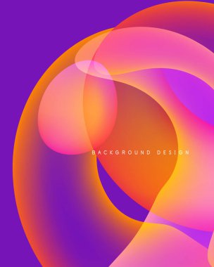 Abstract vibrant layers create flowing shapes. Warm colors blend into cool purple hues. Modern design element.