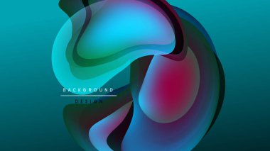 Abstract fluid shapes blend, creating vibrant color gradients. Dark background emphasizes flowing design elements. Text reads background design.