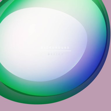 Abstract background features smooth color gradients. Oval shape dominates composition, blending green, blue, purple hues. Minimalist design.