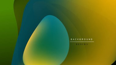 Abstract fluid shapes blend, creating vibrant gradients. Yellow, green, teal colors dominate dark background. Modern design element.