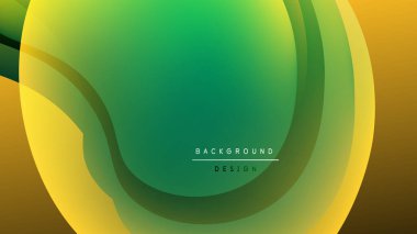 Abstract fluid shapes blend, creating vibrant gradient. Yellows, greens dominate dark background. Modern design element.