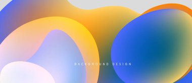 Abstract fluid shapes blend, creating vibrant color gradients. Modern design evokes energy, positivity, smooth transitions. Background features overlapping forms.