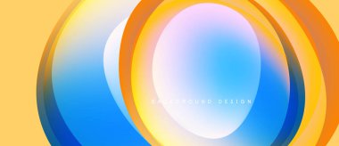 Abstract design features overlapping circles. Colors blendyellow, orange, blue. Gradient effect creates dynamic visual impact. Modern, smooth aesthetic.