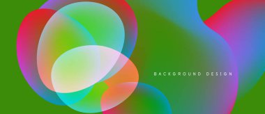 Abstract colorful overlapping circles create vibrant fluid design. Green background provides contrast, text reads background design.
