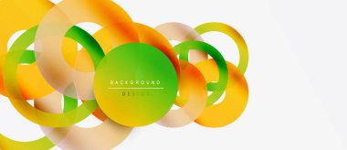 Abstract colorful circles overlap, creating dynamic visual effect. Bright gradients, modern design elements present. Smooth transitions, clean aesthetic.