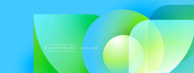 Abstract geometric shapes overlap. Blue, green hues create vibrant gradient effect. Modern design element for backgrounds, banners.