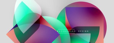 Soyut renkli şekiller örtüşür, dinamik görsel efekt yaratır. Gradyan renkler harmanlanır, modern arkaplan tasarımı oluşturulur.