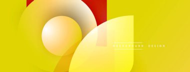 Abstract yellow design features overlapping circles, squares. Gradient shades create depth, modern aesthetic. Simple, clean composition.