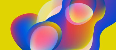 Abstract colorful shapes overlap. Vivid gradients create dynamic visual effect. Bright yellow background enhances contrast, modern design.