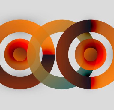 Abstract circles overlap, creating vibrant color blends. Orange, white, brown hues dominate composition. Modern design element.