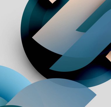 Abstract shapes overlap, creating layered visual effect. Cool blues contrast with darker tones, minimalist design.