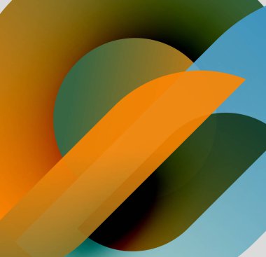 Abstract shapes overlap, creating dynamic visual effect. Colors blendorange, teal, olive, blackforming modern composition. Smooth gradients enhance depth.