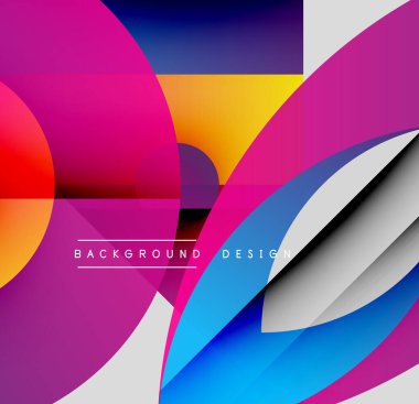 Abstract geometric shapes overlap. Vivid colors create dynamic composition. Modern design elements suggest energy, movement.