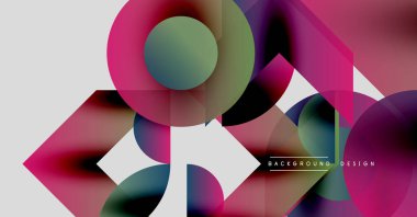 Abstract geometric shapes overlap, creating vibrant color gradients. Pink, teal, white dominate composition. Modern design element.