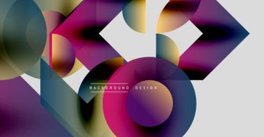 Soyut renkli şekiller örtüşür, dinamik bileşim yaratır. Gradyan renkler harmanlanarak modern görsel deneyimi oluşturur..