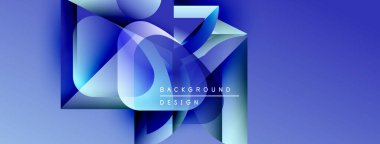 Abstract blue design features overlapping shapes, gradients. Text reads background design. Modern, vibrant visual composition.