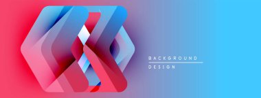 Soyut geometrik şekiller örtüşüyor, canlı renk eğimleri yaratıyor. Kırmızı maviye geçişler, modern arkaplan tasarımı oluşturur.