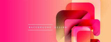 Soyut geometrik şekiller örtüşüyor, canlı pembe, turuncu gradyan oluşturuyor. Arkaplan, pankart ve sunumlar için modern tasarım ögesi.