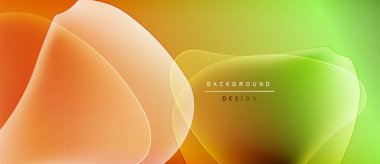Abstract layers blend orange, yellow, green hues. Smooth gradients create modern background design. Minimalist aesthetic, vibrant colors.