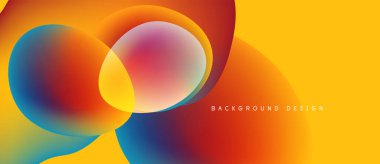 Abstract colorful shapes overlap. Vibrant gradients create dynamic visual effect. Yellow, red, blue hues dominate composition. Modern design element.