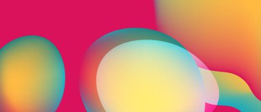 Abstract colorful shapes overlap. Vibrant gradients create smooth transitions. Pink, yellow, turquoise hues dominate composition. Modern design.