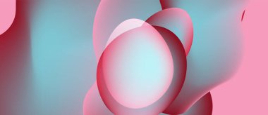 Abstract composition featuring overlapping pink, turquoise circles. Soft gradients create fluid, modern visual effect. Minimalist design.