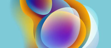 Abstract colorful bubbles overlap, creating vibrant gradients. Soft hues blend, forming fluid shapes, dynamic composition.