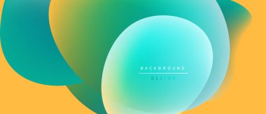 Abstract fluid shapes overlap, creating vibrant gradients. Yellow, turquoise, teal blend smoothly. Text reads background design. Modern aesthetic.