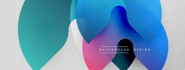 Abstract colorful overlapping shapes create modern background. Gradient hues blend, forming dynamic visual composition.