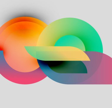 Abstract colorful shapes overlap. Gradients create vibrant visual effect. Modern design, smooth transitions, dynamic composition.