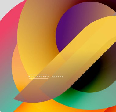 Abstract colorful shapes overlap, creating dynamic visual effect. Smooth gradients blend hues, forming modern design.