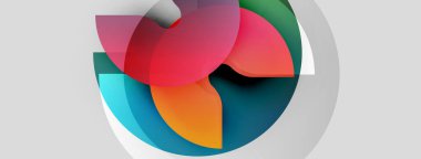 Abstract colorful shapes overlap, creating dynamic circular design. Soft gradients, modern aesthetic, simple background.