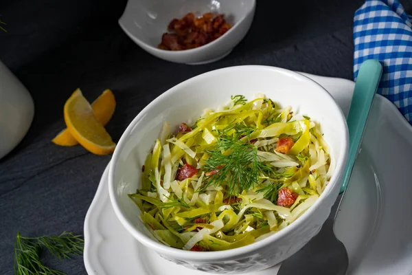 White Cabbage Dill Diced Bacon — Stock Photo, Image