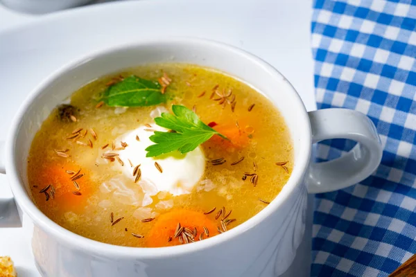 Delicious Old Polish Caraway Soup Cream — Stock Photo, Image