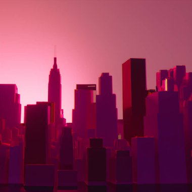 pop up red sunset New York City skyline with skyscrapers illustration