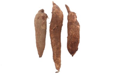 Taze Tapioca kökleri veya beyaz arkaplanda izole edilmiş Cassava kökleri 